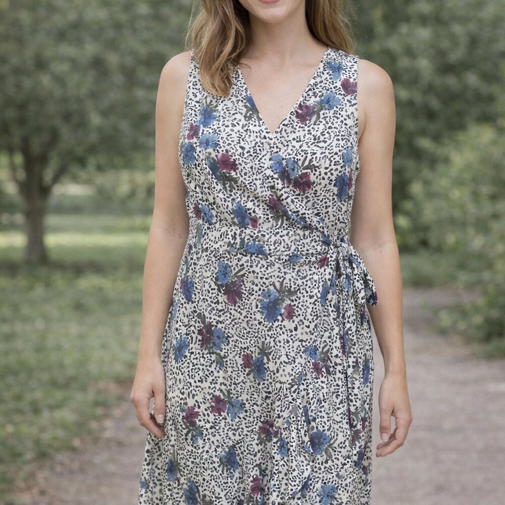 Sleeveless Floral Wrap Dress – Lightweight Feminine Midi Dress